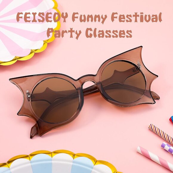 Women Men Funny Sunglasses Butterfly Shaped Bat Shades for Halloween - Picture 6 of 7